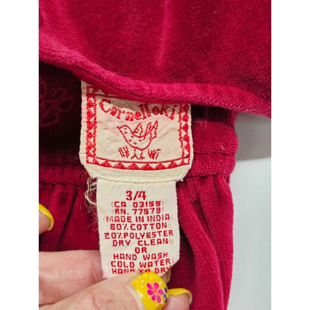 Cornelloki Kids Burgundy Red Velvet Embroidered Button Back Dress Size 3/4